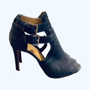 Blue suede Michael Kors peep toe booties